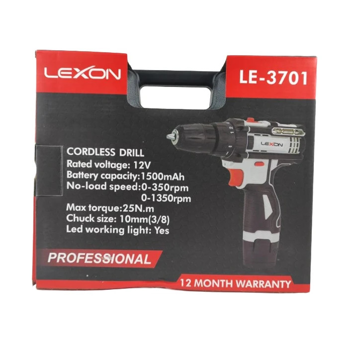 دریل شارژِی 12 ولت 2 باتری LEXON مدل LE-3701