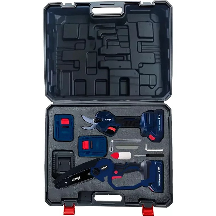 ست 2 عددی اره زنجیری و قیچی شارژی 21 ولت براشلس اکتیو مدل AC-3218BL